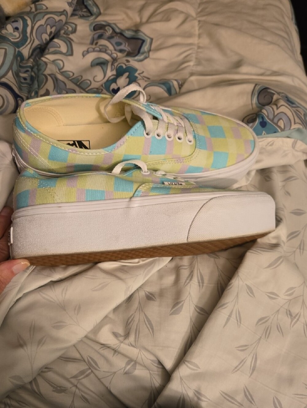 Vans Checkerboard Low-Top Sneakers in Mint, Blue & Lavender - Picture 2 of 4